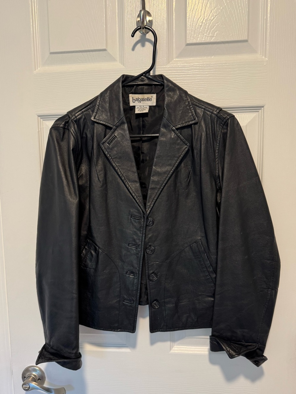 Vintage Bagatelle Black Leather Button-Front Jacket size 6